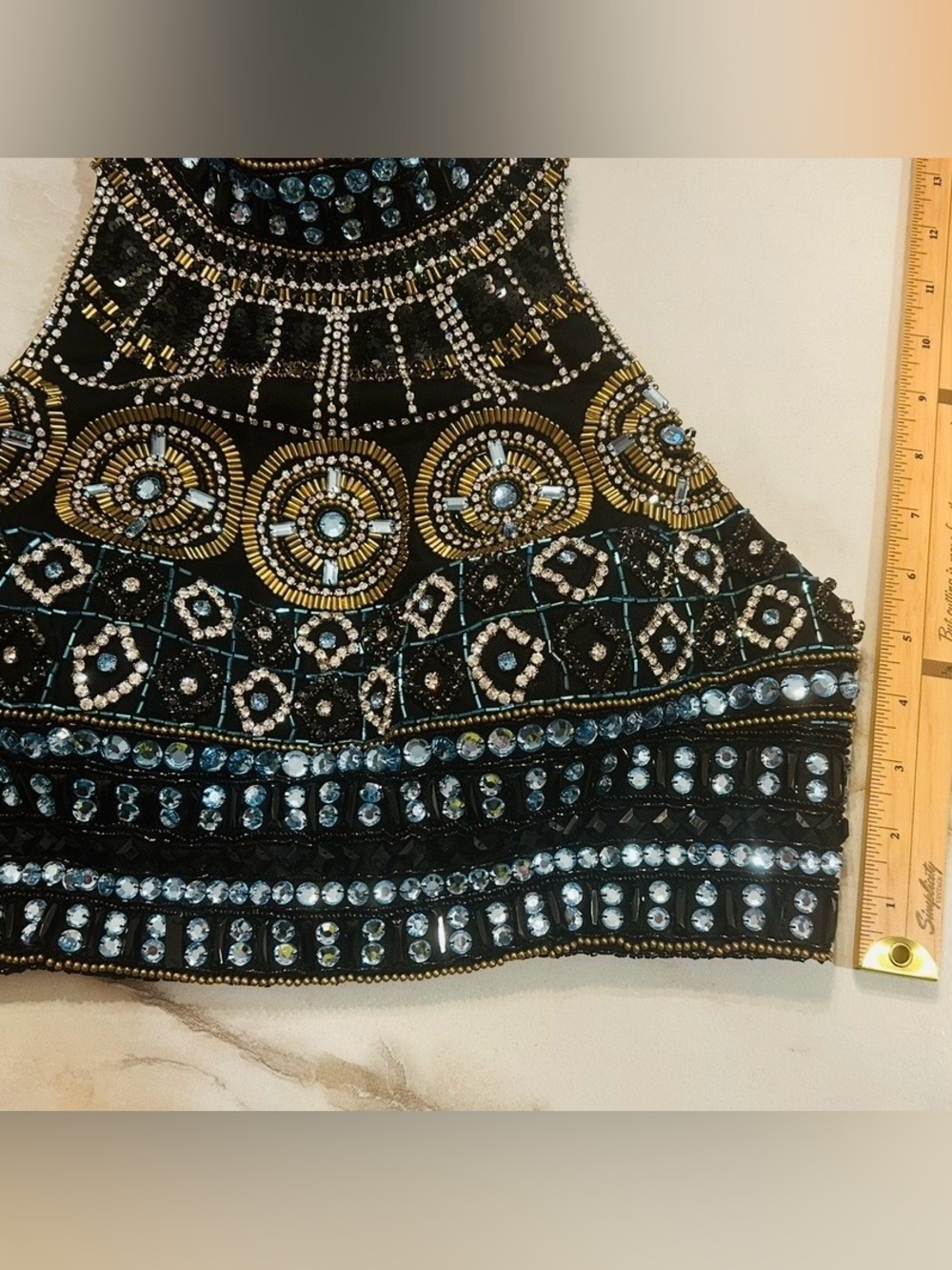 Sherri Hill Beaded High Neck Halter Crop Top - Picture 3 of 6